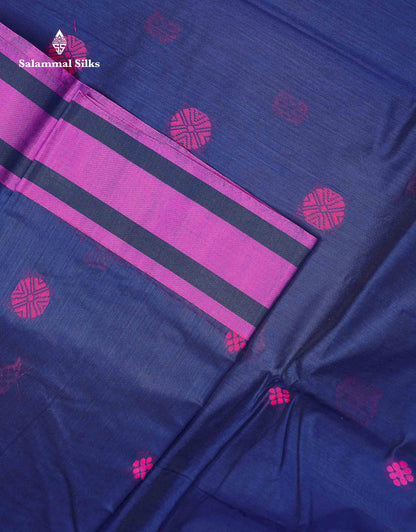 Beautiful Dark Sandal Thread Work Kota Cotton Saree With Contrast Dual Tone Blue Border