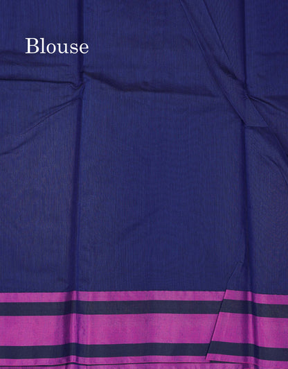 Beautiful Dark Sandal Thread Work Kota Cotton Saree With Contrast Dual Tone Blue Border