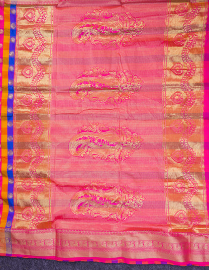 9.5 Yards Semi Silk Saree Paalum Pazham Checks With Traditional Border