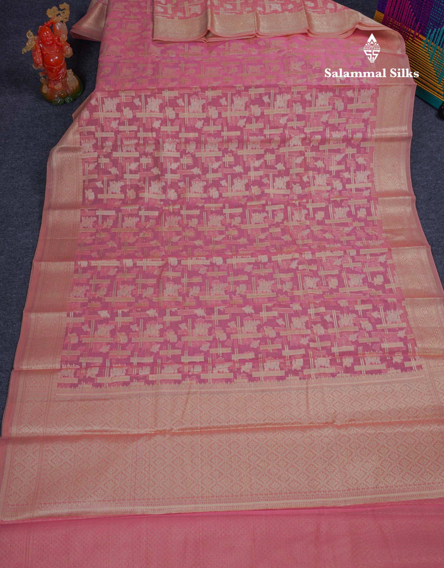 Beautiful Dark Peach Fancy Kota Mix Saree With Self Designer Blouse