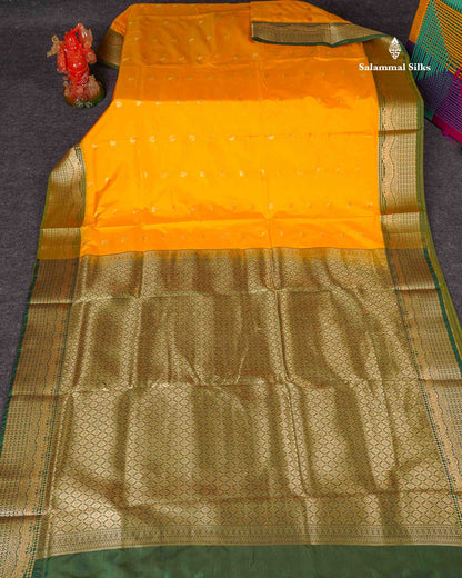 Semi Silk Saree - Yellow Colour Body Zari Butta With Traditional Border | 9.5 Yards 