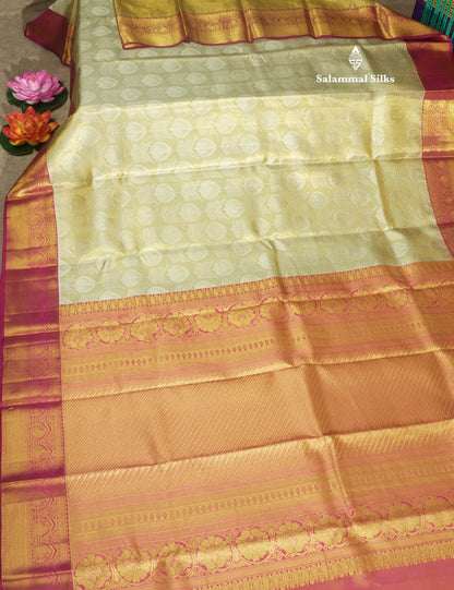 Sandal Tissue Bridal Pure Kanjivaram Silk Saree With Contrast Magenta Border