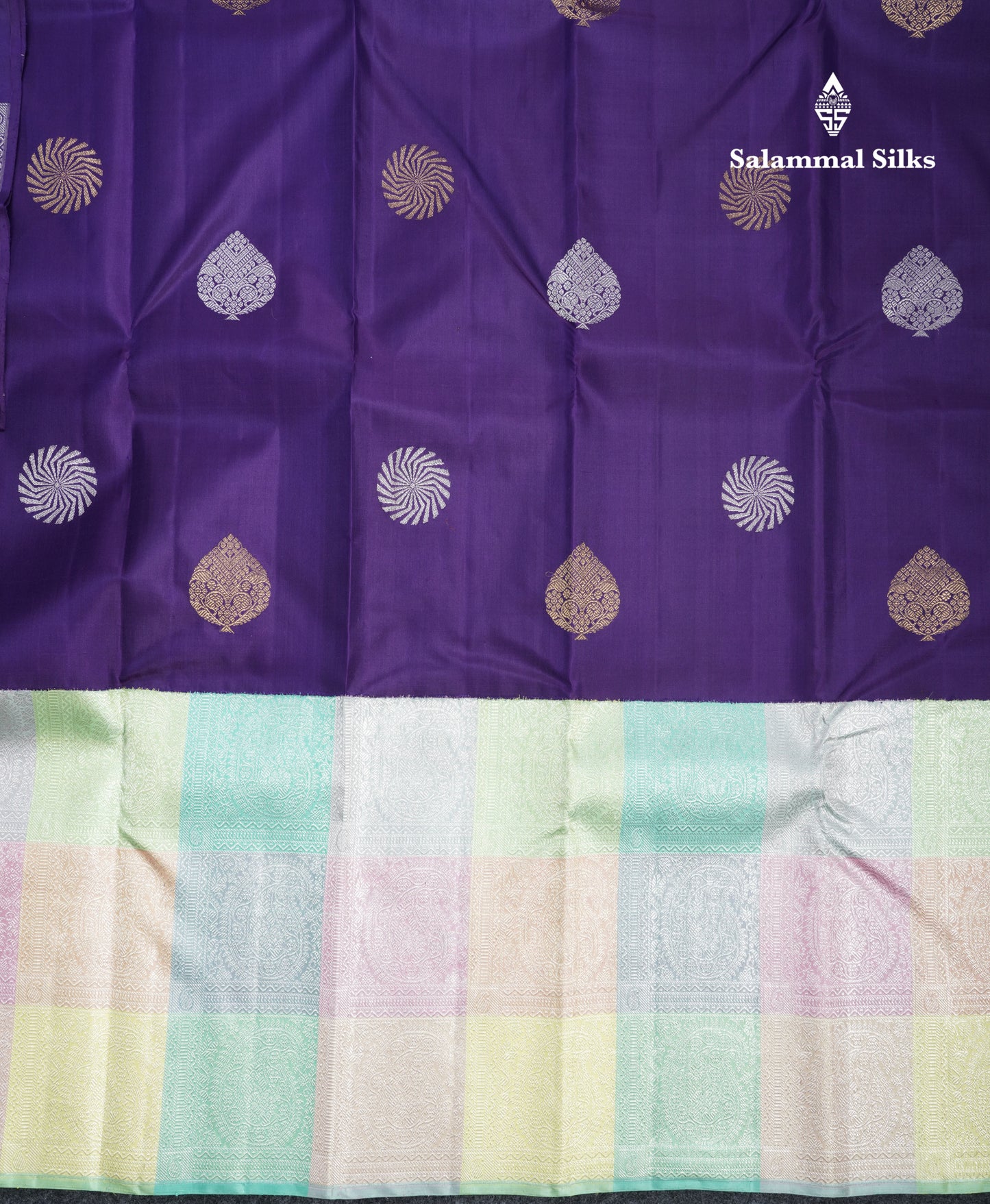 Violet Pure Kanjivaram Silk Saree With Contrast Rexona Fancy Multicolour Checks Border