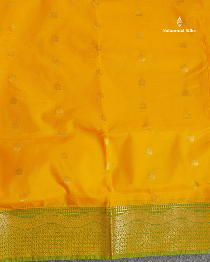 Semi Silk Saree - Orange Colour Body Zari Butta With Traditional Border | 9.5 Yards