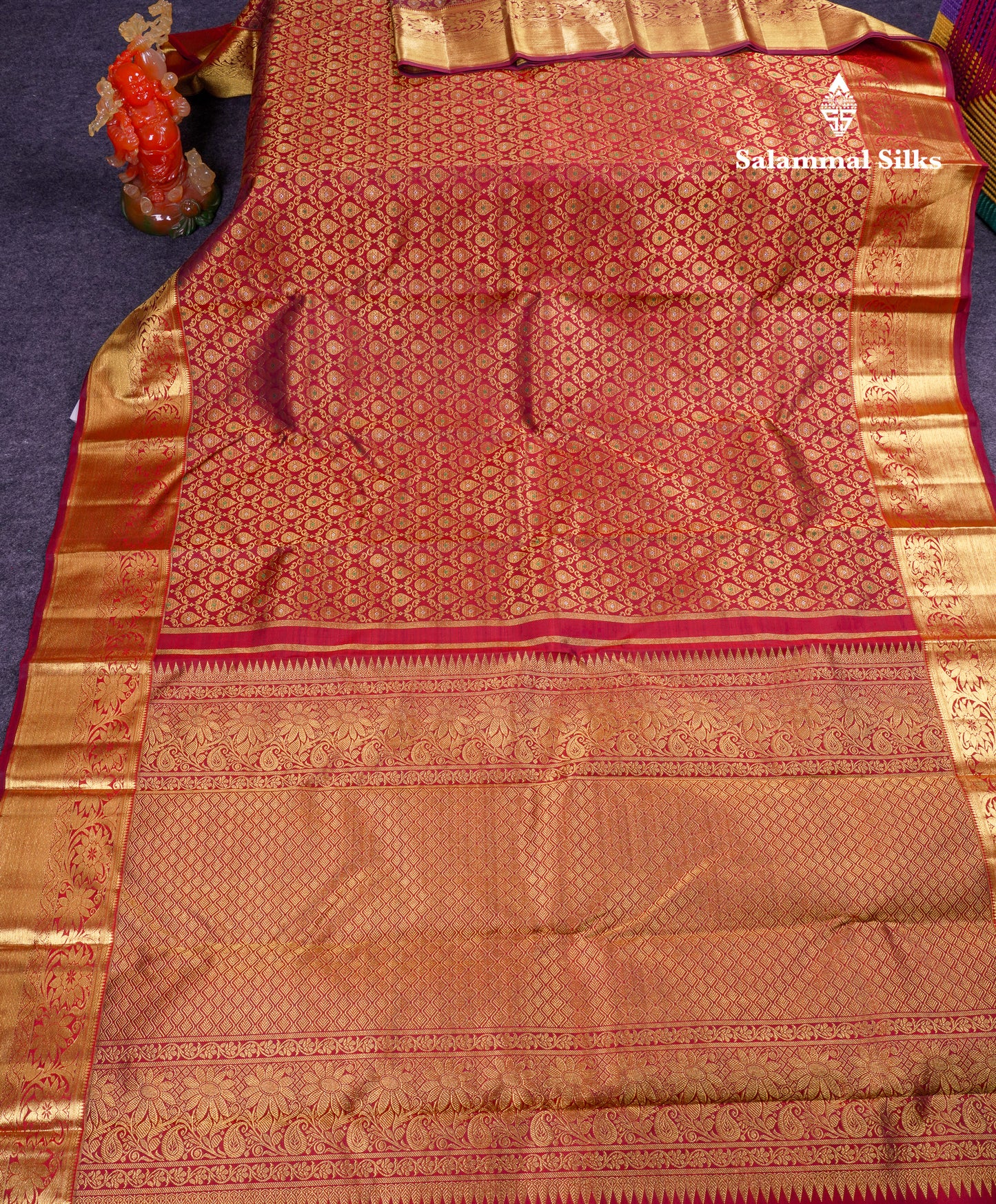 Beautiful Dark Maroon Bridal Menakari Work Pure Kanjivaram Silk Saree With Traditional Border