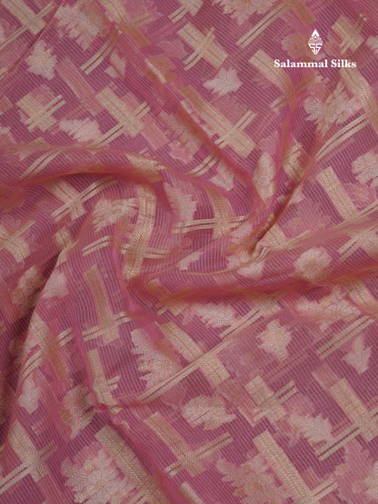 Beautiful Dark Peach Fancy Kota Mix Saree With Self Designer Blouse