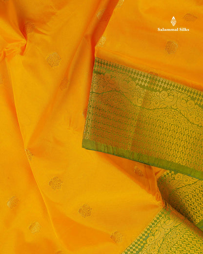 Semi Silk Saree - Orange Colour Body Zari Butta With Traditional Border | 9.5 Yards