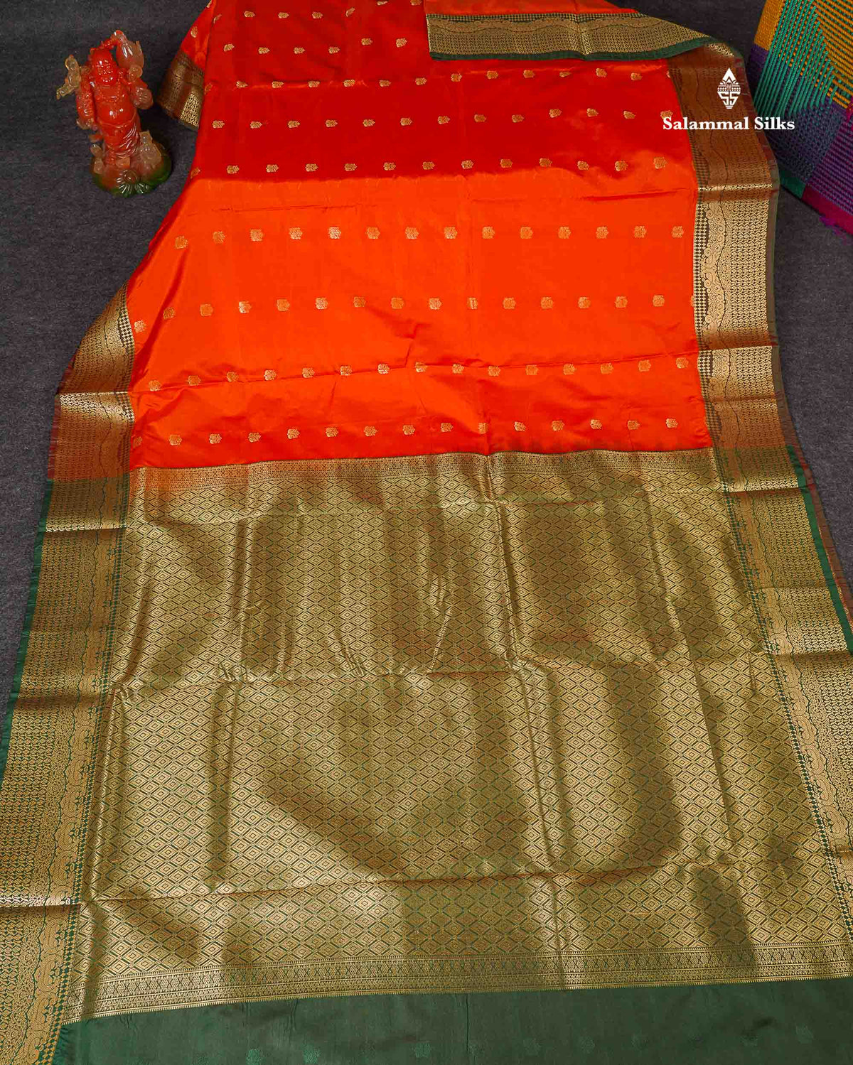 Semi Silk Saree - Orange Colour Body Zari Butta With Traditional Border | 9.5 Yards 