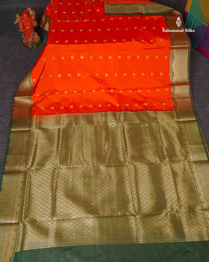 Semi Silk Saree - Orange Colour Body Zari Butta With Traditional Border | 9.5 Yards 