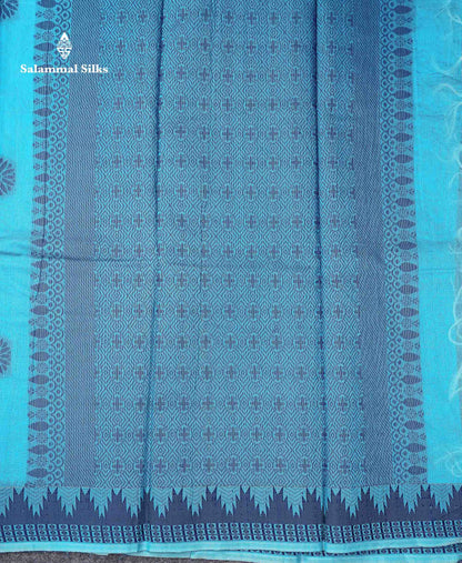 Beautiful Peach Pink Thread Work Kota Cotton Saree With Contrast Dual Tone Blue Traditional Border