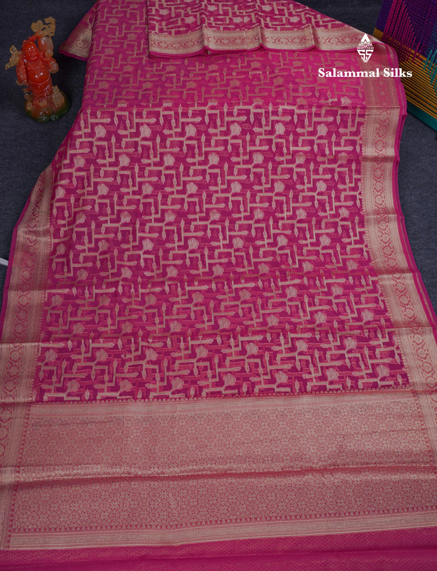 Beautiful Dual Tone Pinkish Orange Fancy Kota Mix Saree With Self Designer Blouse