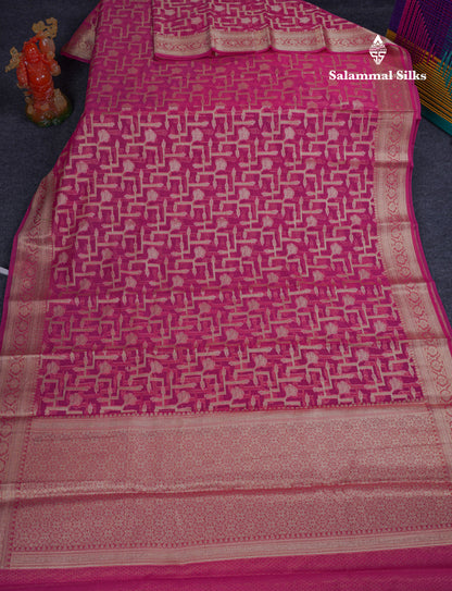 Beautiful Dual Tone Pinkish Orange Fancy Kota Mix Saree With Self Designer Blouse