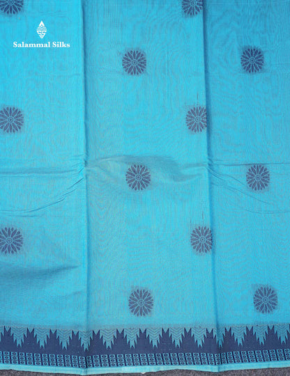 Beautiful Peach Pink Thread Work Kota Cotton Saree With Contrast Dual Tone Blue Traditional Border