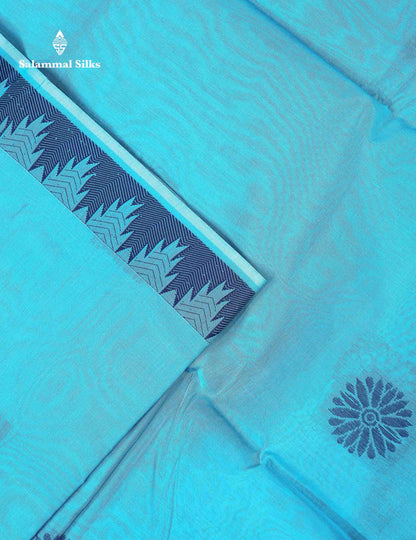 Beautiful Peach Pink Thread Work Kota Cotton Saree With Contrast Dual Tone Blue Traditional Border