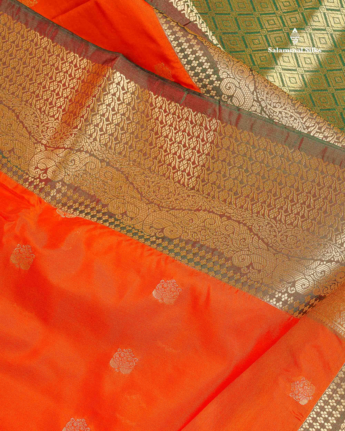 Semi Silk Saree - Orange Colour Body Zari Butta With Traditional Border | 9.5 Yards