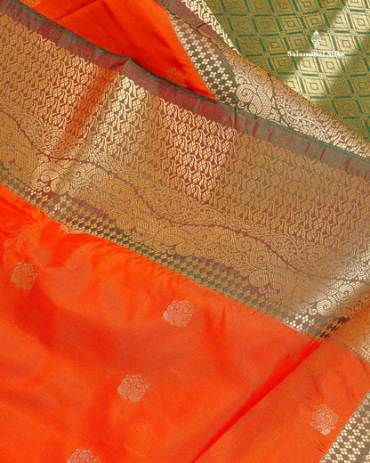 Semi Silk Saree - Orange Colour Body Zari Butta With Traditional Border | 9.5 Yards