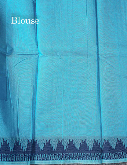 Beautiful Peach Pink Thread Work Kota Cotton Saree With Contrast Dual Tone Blue Traditional Border