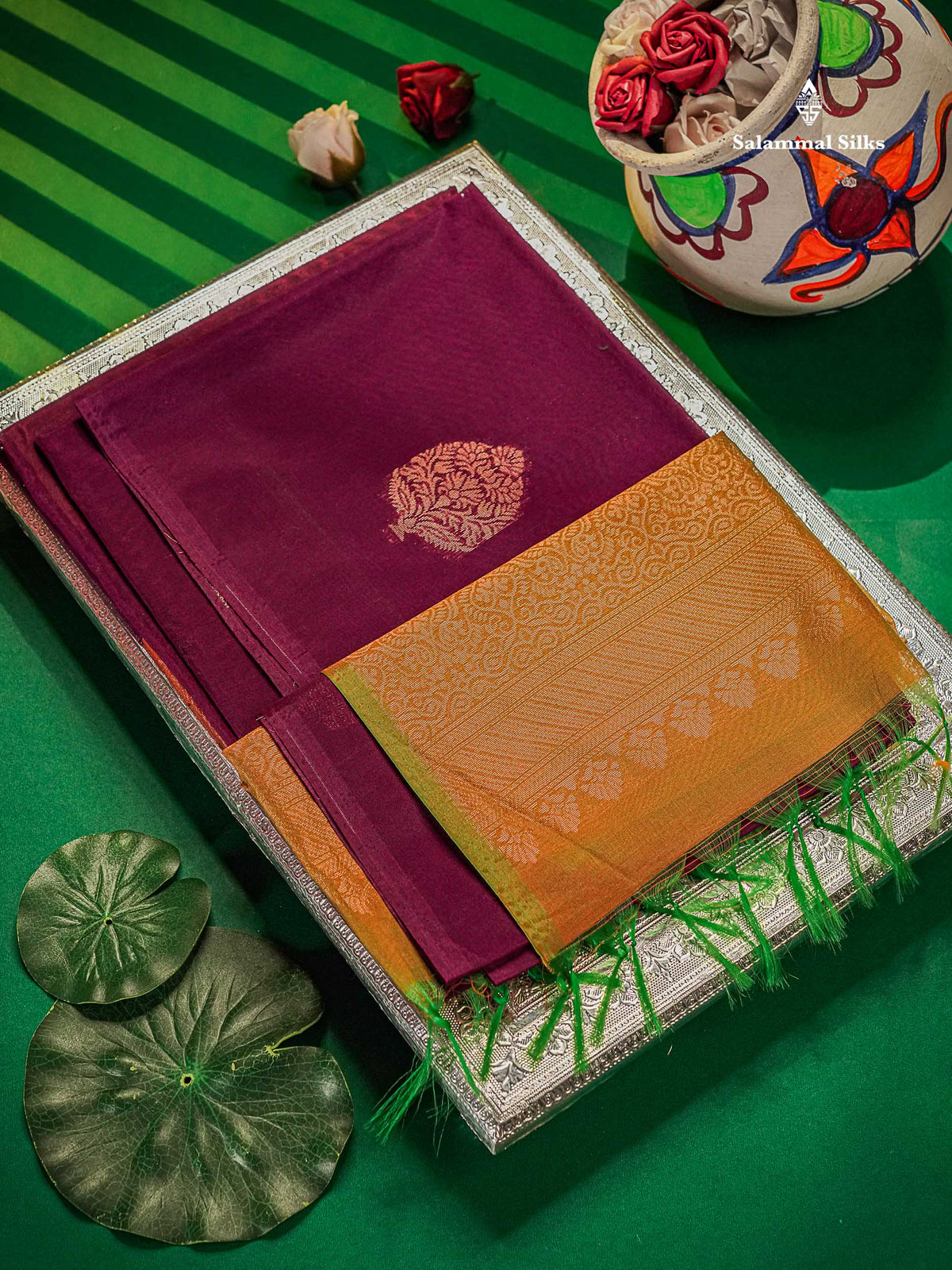 Beautiful Dark Purple Sico Cotton Saree With Contrast Mustard Yellow Blouse