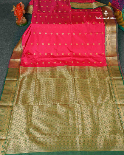 Semi Silk Saree - Pink Colour Body Zari Butta With Traditional Border | 9.5 Yards 