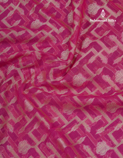 Beautiful Dual Tone Pinkish Orange Fancy Kota Mix Saree With Self Designer Blouse