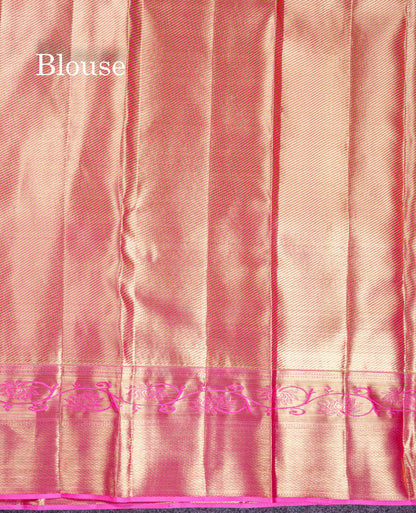 Beautiful Light Pink Tissue Bridal Pure Kanjivaram Silk Saree With Contrast Pink Traditional Border