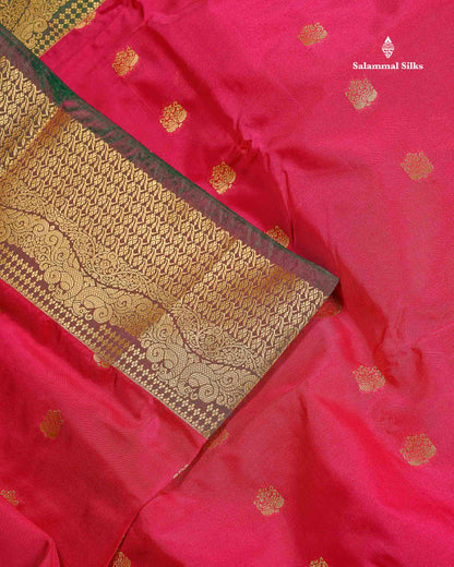 Semi Silk Saree - Orange Colour Body Zari Butta With Traditional Border | 9.5 Yards