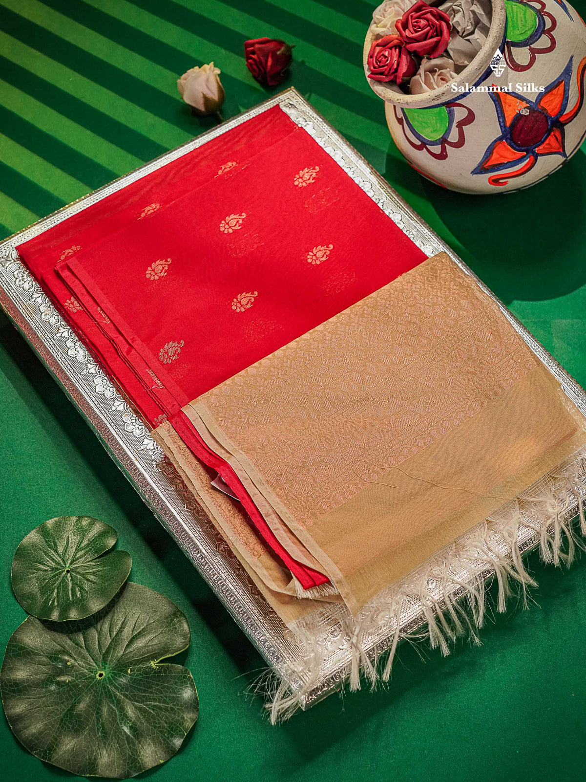 Reddish Pink Beautiful Sico Cotton Saree With Contrast Sandal Blouse