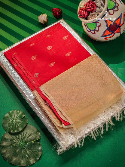 Reddish Pink Beautiful Sico Cotton Saree With Contrast Sandal Blouse