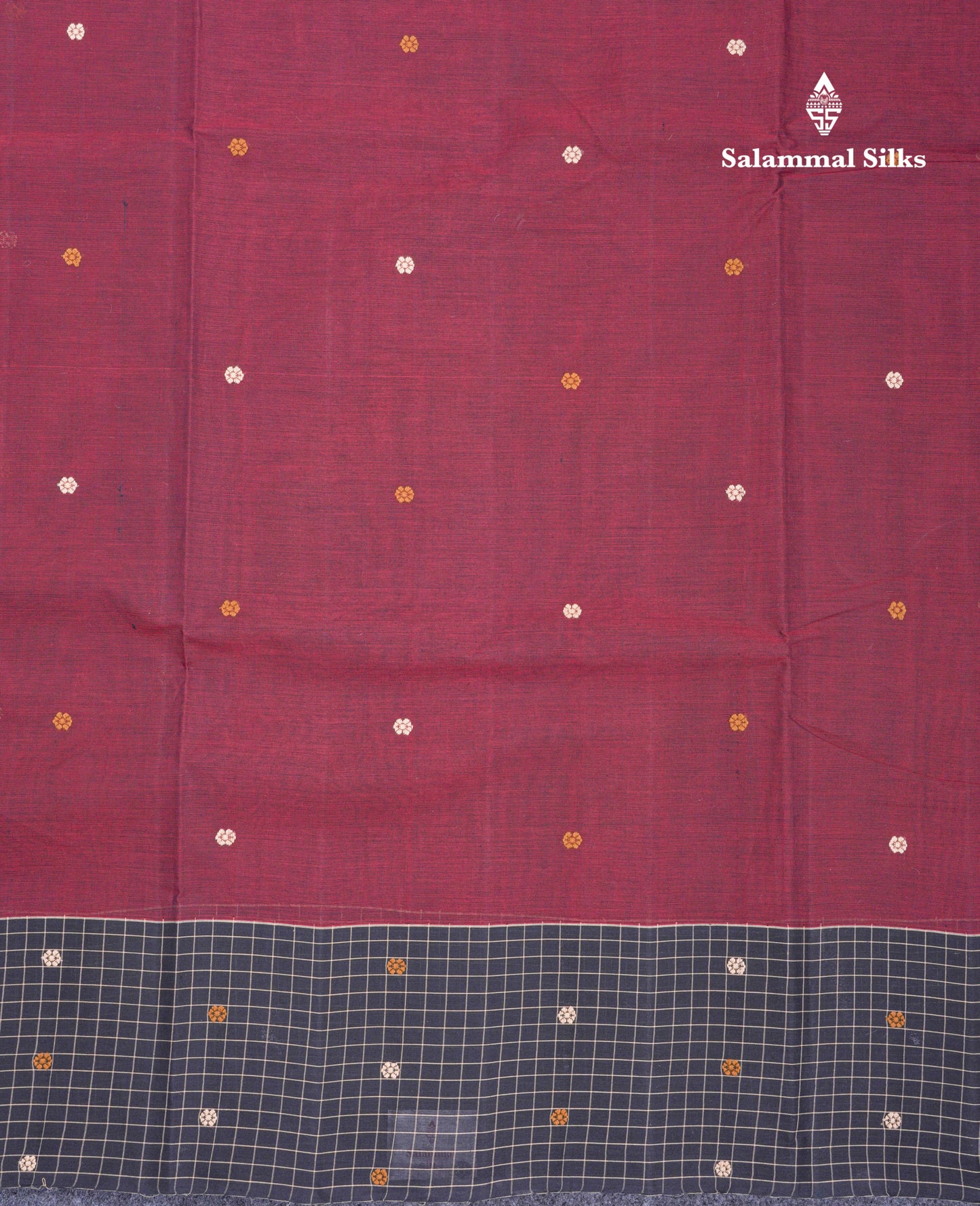 Beautiful Elephant Grey Thread Butta Pure Cotton Saree With Contrast Black Small Checks One Side Border