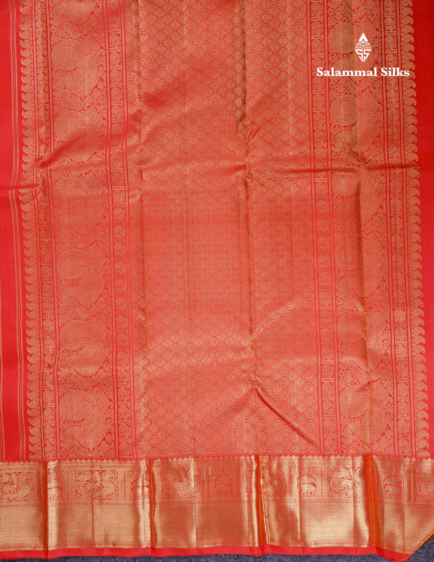 Beautiful Tomato Red Bridal Menakari Work Pure Kanjivaram Silk Saree With Traditional Border