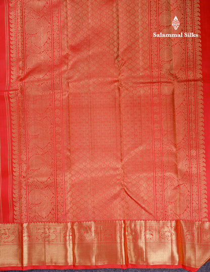 Beautiful Tomato Red Bridal Menakari Work Pure Kanjivaram Silk Saree With Traditional Border
