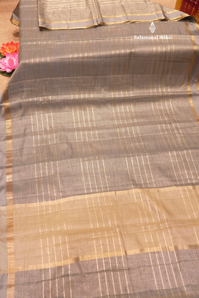 Kota Tissue Silk Saree Light Grey Colour With Gap Border