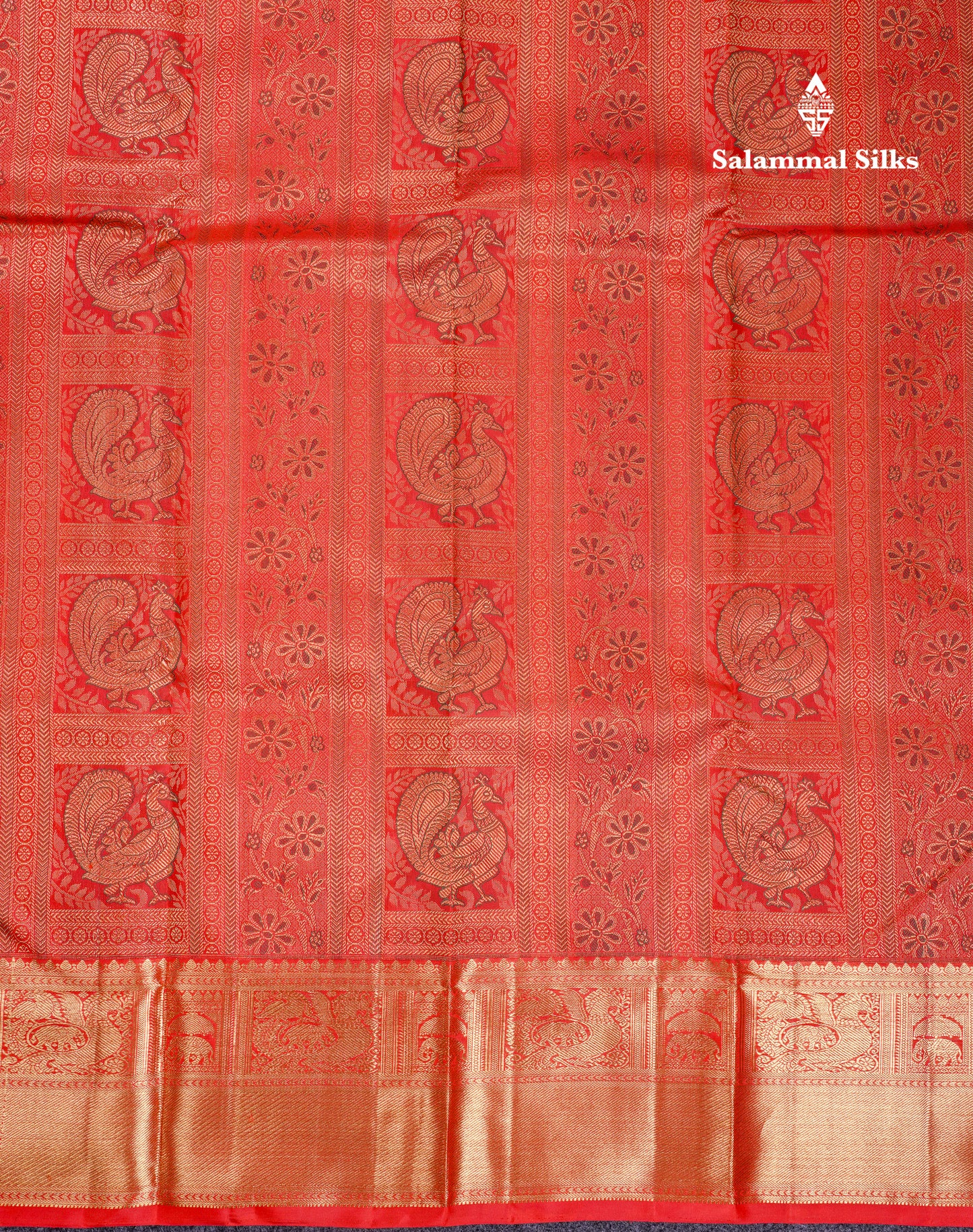 Beautiful Tomato Red Bridal Menakari Work Pure Kanjivaram Silk Saree With Traditional Border