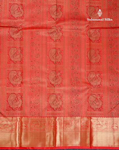 Beautiful Tomato Red Bridal Menakari Work Pure Kanjivaram Silk Saree With Traditional Border