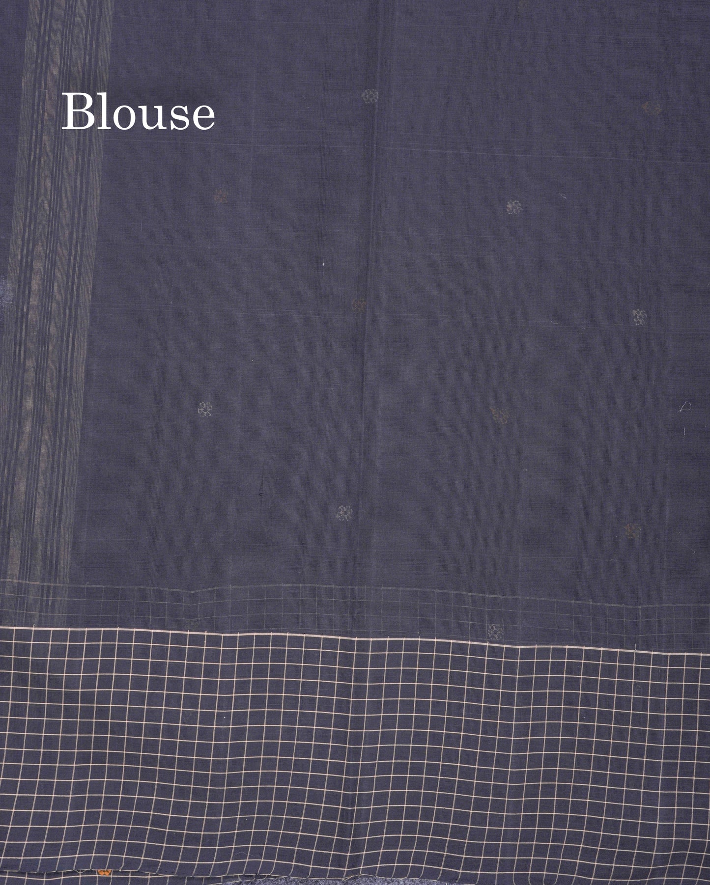 Beautiful Elephant Grey Thread Butta Pure Cotton Saree With Contrast Black Small Checks One Side Border