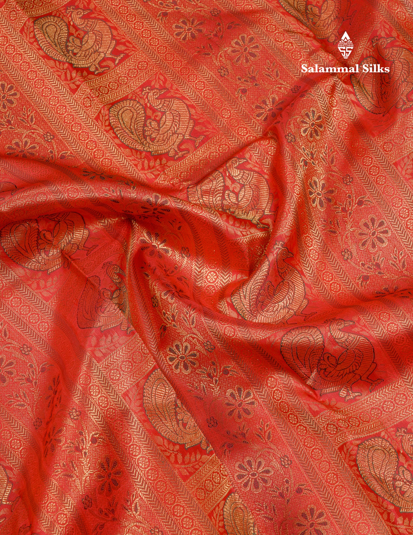 Beautiful Tomato Red Bridal Menakari Work Pure Kanjivaram Silk Saree With Traditional Border