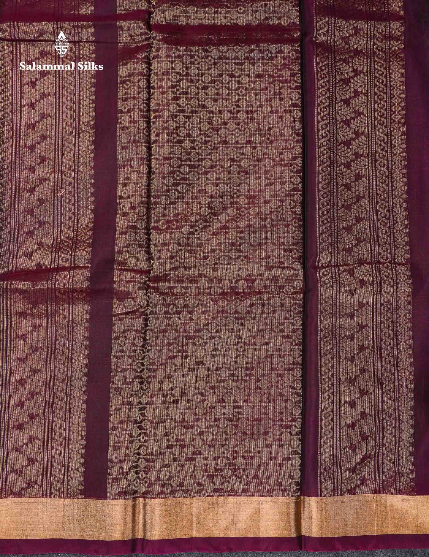 Beautiful Elephant Grey Zari Butta SICO Cotton Saree With Contrast Dark Magenta Blouse