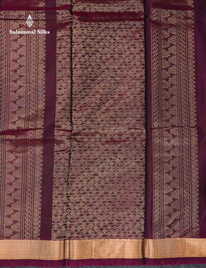 Beautiful Elephant Grey Zari Butta SICO Cotton Saree With Contrast Dark Magenta Blouse
