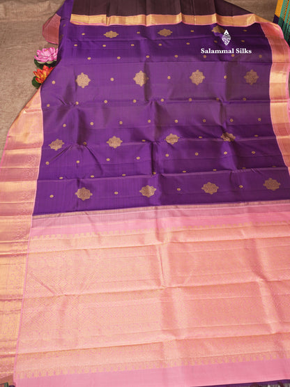 Purple Korvai Pure Kanjivaram Silk Saree with Contrast Light Pink Border