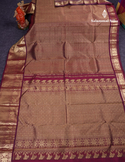 Beautiful Dark Brown Bridal Menakari Work Pure Kanjivaram Silk Saree With Traditional Evening Morning Border