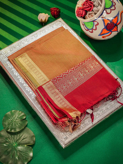 SICO Cotton Saree - Manthulir Yellow Colour Body Plain With Contrast Maroon Blouse