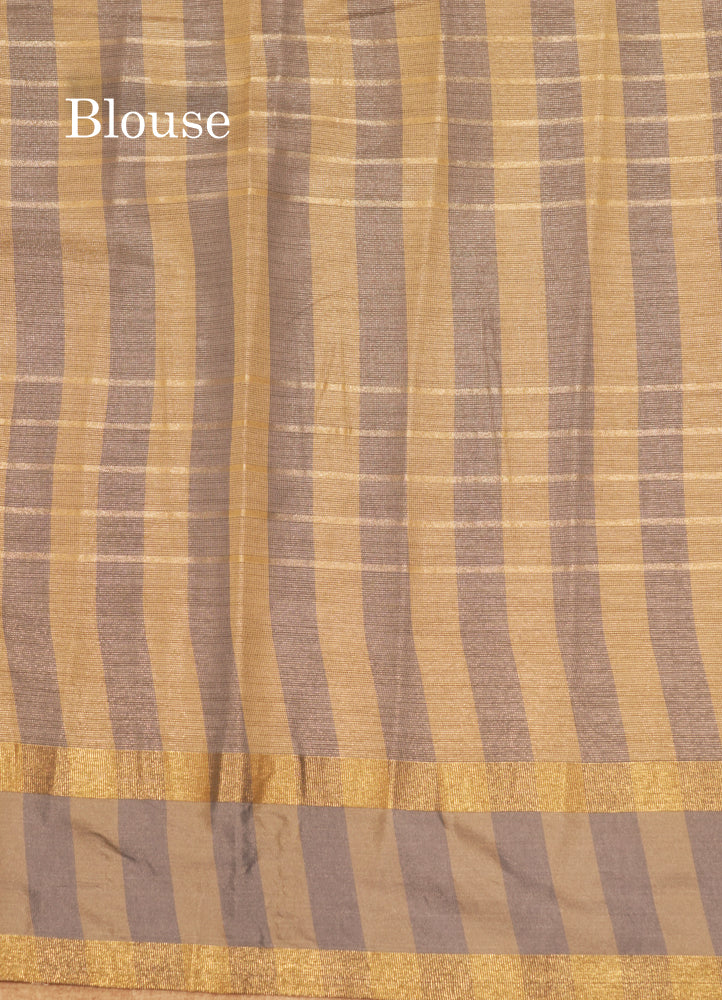 Kota Tissue Silk Saree Light Grey Colour With Gap Border