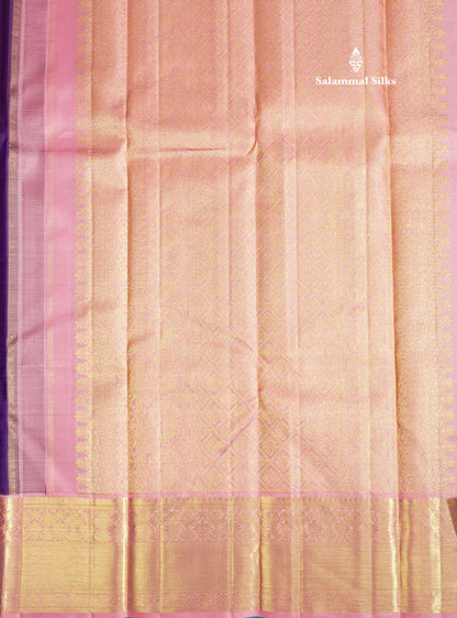 Purple Korvai Pure Kanjivaram Silk Saree with Contrast Light Pink Border