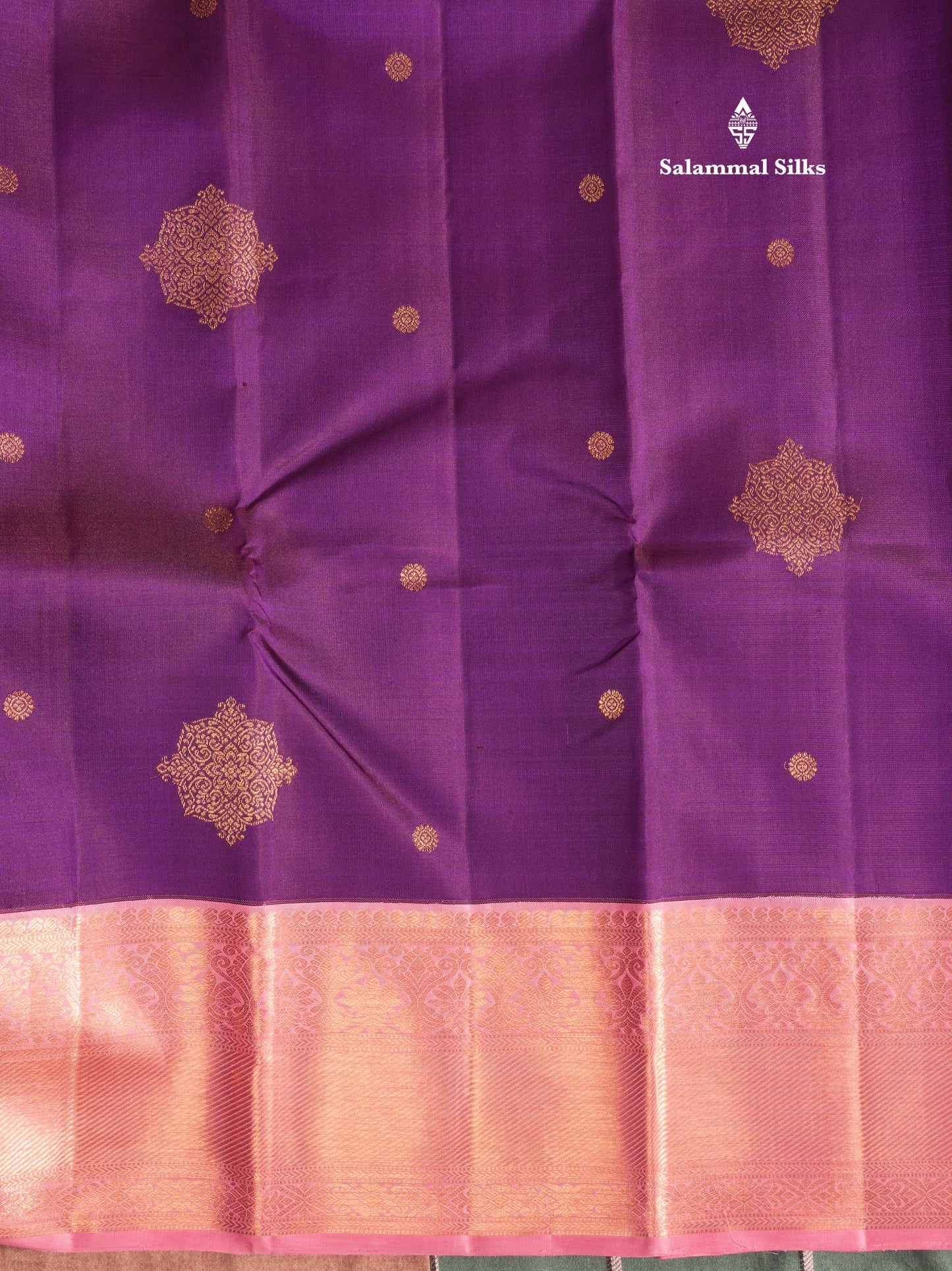 Purple Korvai Pure Kanjivaram Silk Saree with Contrast Light Pink Border