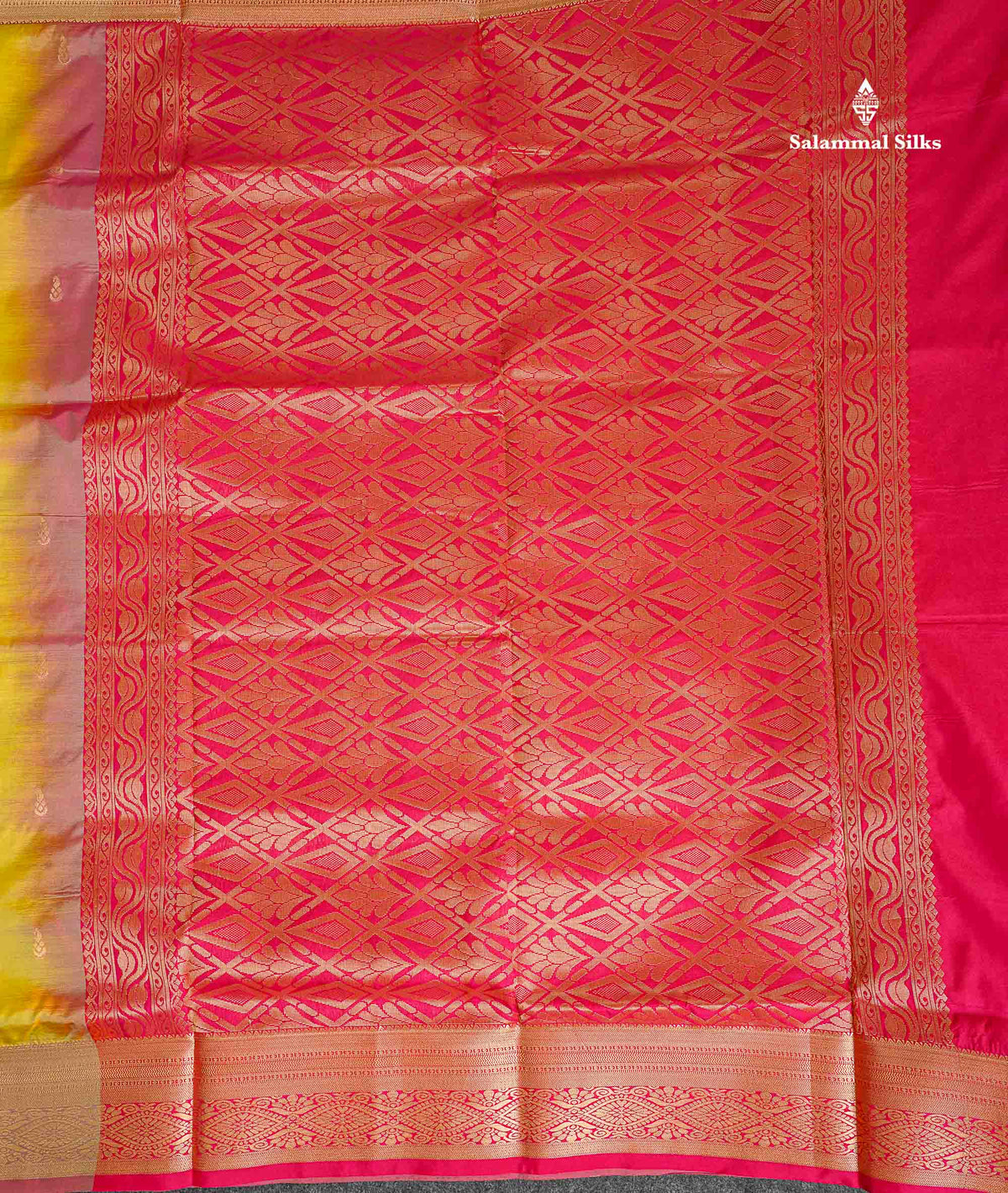 Semi Silk Saree - Lime Yellow Colour Body Zari Butta With Traditional Border | 9.5 Yards