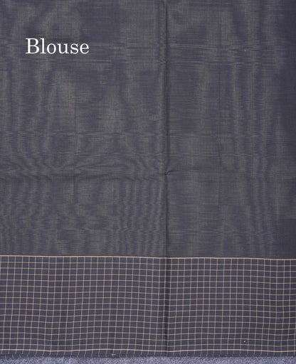 Beautiful Elephant Grey Thread Butta Pure Cotton Saree With Contrast Black Small Checks One Side Border