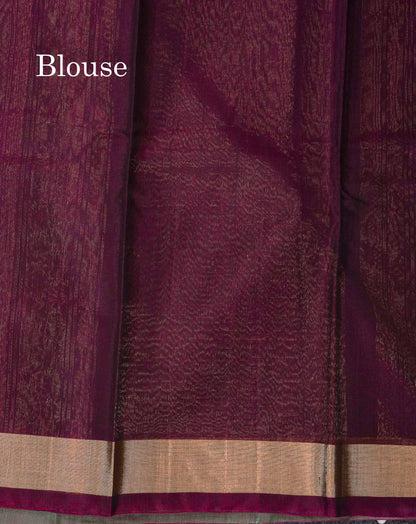 Beautiful Elephant Grey Zari Butta SICO Cotton Saree With Contrast Dark Magenta Blouse