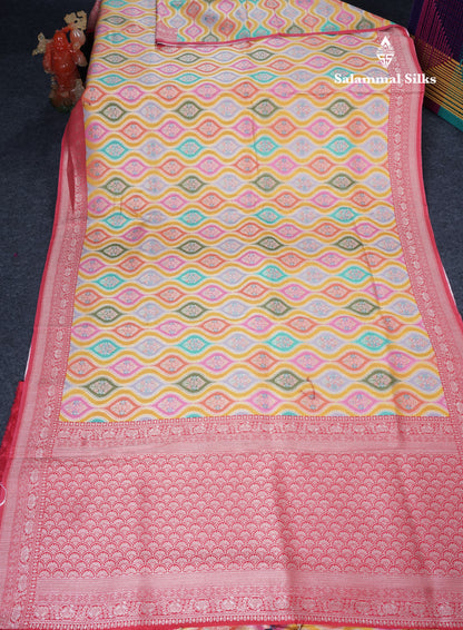 Black Wave Pattern Banarasi Semi Georgette Saree With Contrast Red Blouse