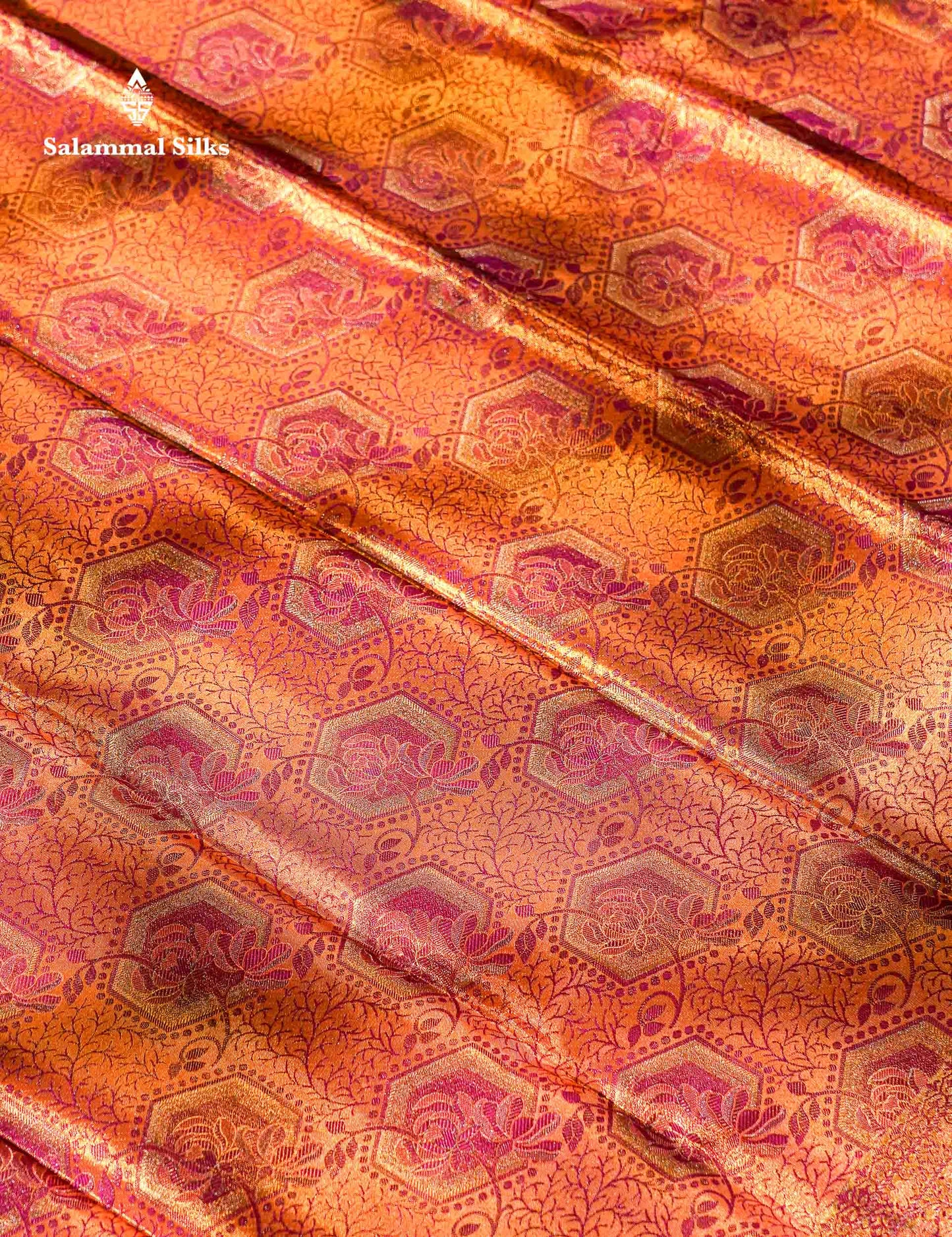 Beautiful Peach Tissue Bridal Menakari Work Fancy Pure Kanjivaram Silk Saree With Contrast Gold Blouse