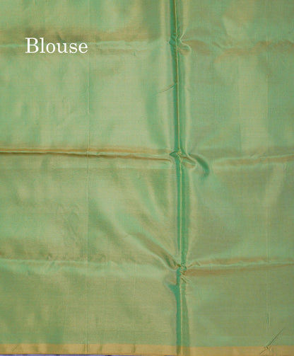 Blueish Grey Thread work Buttas Banana Pinth Saree (Vaazhainaar Pattu) With Contrast Parrot Green Blouse